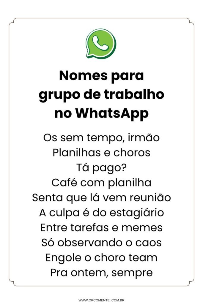 100 nomes para grupo de trabalho no WhatsApp: surpreenda sua equipe nomes para grupo de trabalho no WhatsApp
