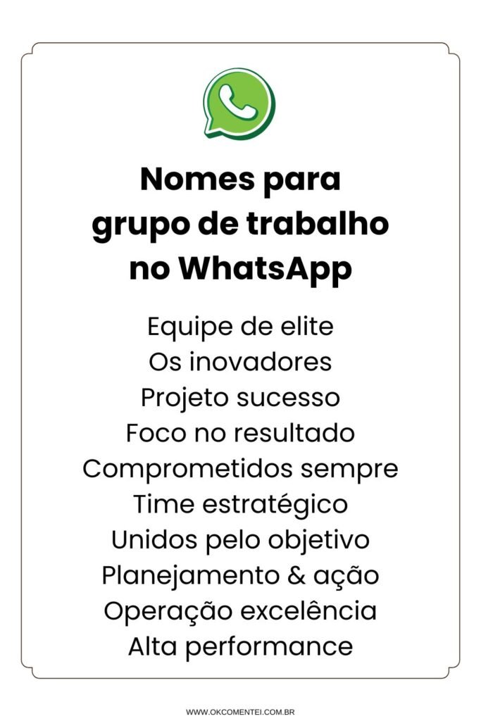 100 nomes para grupo de trabalho no WhatsApp: surpreenda sua equipe nome para grupo de trabalho no WhatsApp