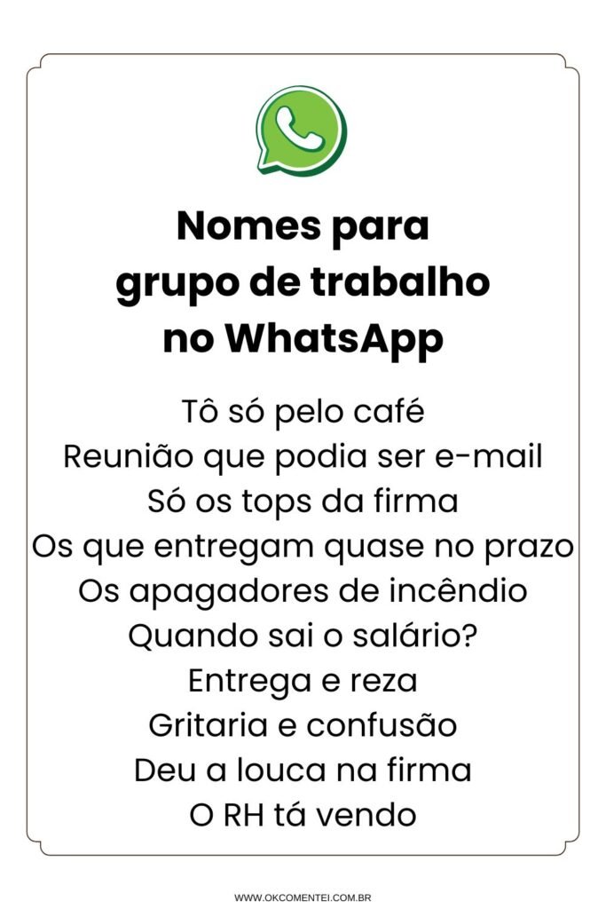 100 nomes para grupo de trabalho no WhatsApp: surpreenda sua equipe nome para grupo de trabalho no WhatsApp